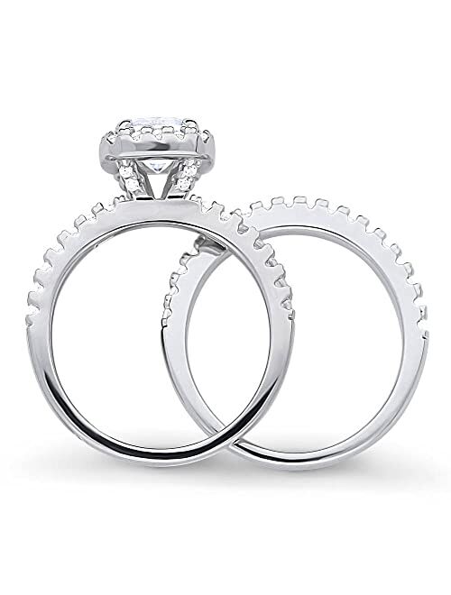 BERRICLE Sterling Silver Halo Wedding Engagement Rings Cushion Cut Cubic Zirconia CZ Ring Set for Women, Rhodium Plated Size 4-10