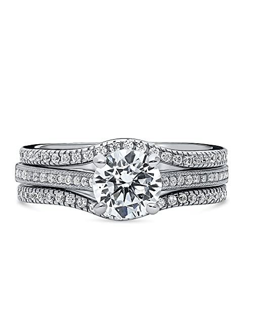 BERRICLE Sterling Silver Solitaire Wedding Engagement Rings 1 Carat Round Cubic Zirconia CZ Ring Set for Women, Rhodium Plated Size 4-10