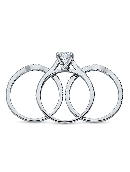 BERRICLE Sterling Silver Solitaire Wedding Engagement Rings 1 Carat Round Cubic Zirconia CZ Ring Set for Women, Rhodium Plated Size 4-10