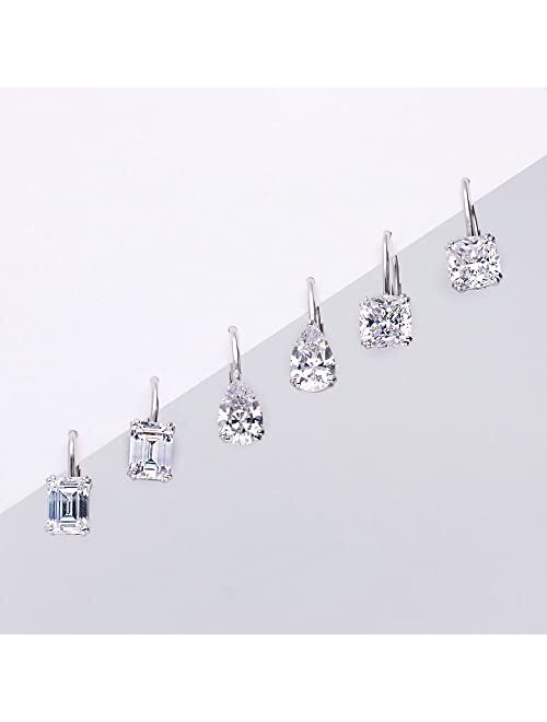 BERRICLE Sterling Silver Solitaire 4 Carat Cushion Cut Cubic Zirconia CZ Anniversary Leverback Dangle Drop Earrings for Women