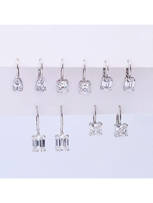 BERRICLE Sterling Silver Solitaire 4 Carat Cushion Cut Cubic Zirconia CZ Anniversary Leverback Dangle Drop Earrings for Women