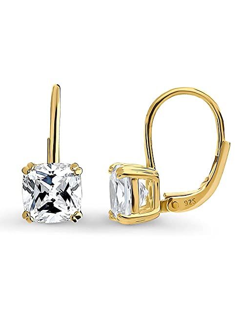 BERRICLE Sterling Silver Solitaire 4 Carat Cushion Cut Cubic Zirconia CZ Anniversary Leverback Dangle Drop Earrings for Women