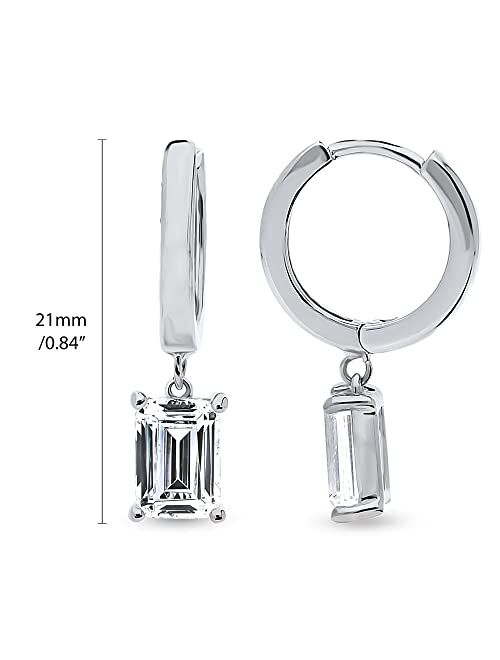 BERRICLE Sterling Silver Solitaire 2 Carat Emerald Cut Cubic Zirconia CZ Anniversary Dangle Drop Earrings for Women, Rhodium Plated