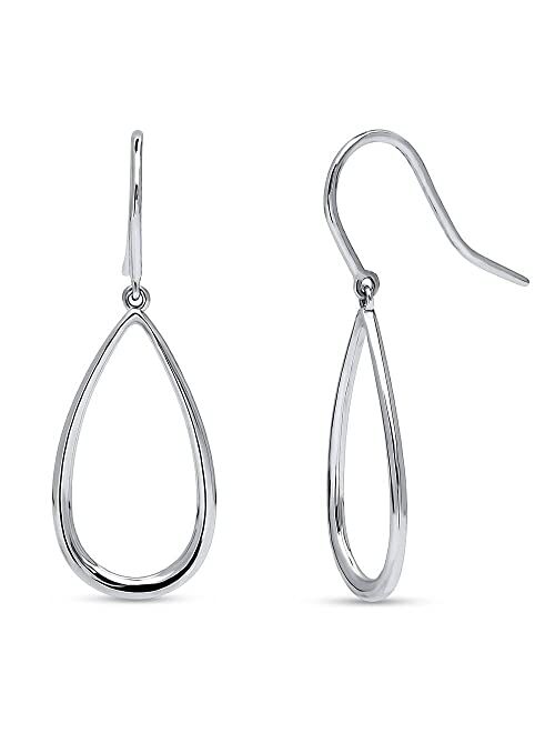 BERRICLE Sterling Silver Teardrop Fish Hook Dangle Drop Earrings for Women, Rhodium Plated