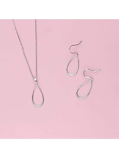 BERRICLE Sterling Silver Teardrop Fish Hook Dangle Drop Earrings for Women, Rhodium Plated