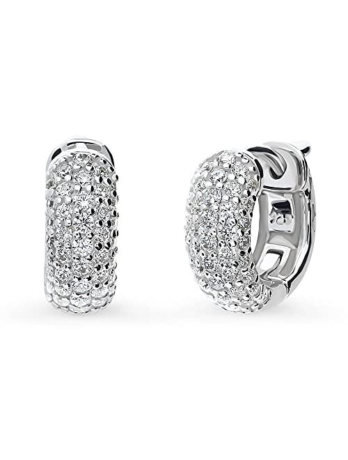 BERRICLE Sterling Silver Dome Cubic Zirconia CZ Small Fashion Hoop Huggie Earrings for Women, 0.5"