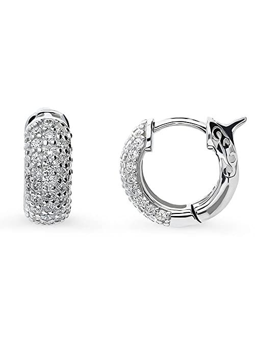 BERRICLE Sterling Silver Dome Cubic Zirconia CZ Small Fashion Hoop Huggie Earrings for Women, 0.5"