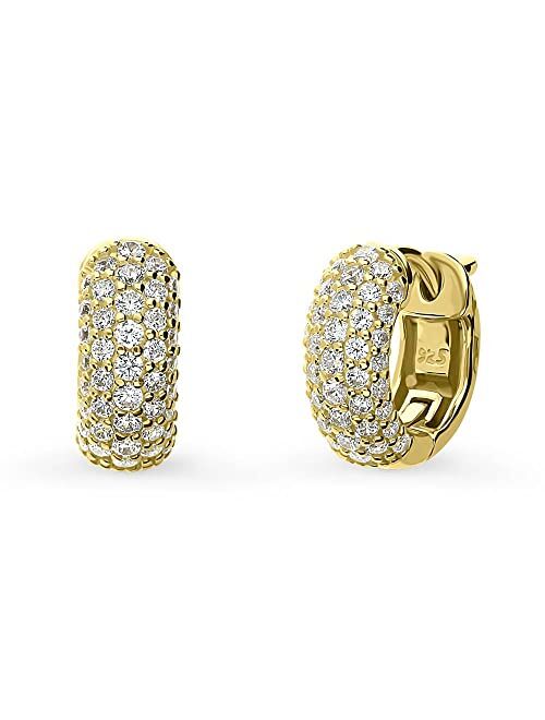 BERRICLE Sterling Silver Dome Cubic Zirconia CZ Small Fashion Hoop Huggie Earrings for Women, 0.5"