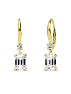 Sterling Silver Solitaire 3.4 Carat Emerald Cut Cubic Zirconia CZ Anniversary Leverback Dangle Drop Earrings for Women