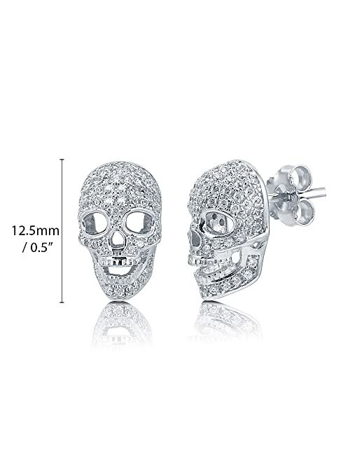 BERRICLE Sterling Silver Skull Bones Cubic Zirconia CZ Fashion Stud Earrings for Women, Rhodium Plated