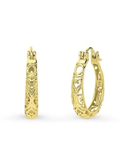 Sterling Silver Filigree Medium Fashion Hoop Earrings for Women, 0.75"