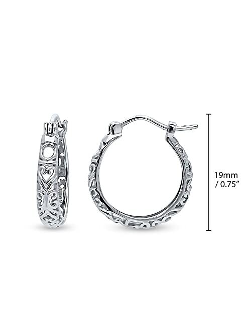 BERRICLE Sterling Silver Filigree Medium Fashion Hoop Earrings for Women, 0.75"