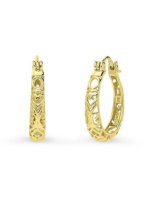 BERRICLE Sterling Silver Filigree Medium Fashion Hoop Earrings for Women, 0.75"