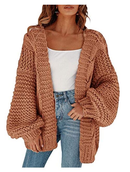 Cicy Bell Women's Open Front Chunky Knit Cardigan Loose Lantern Sleeve Oversized Sweater Coats