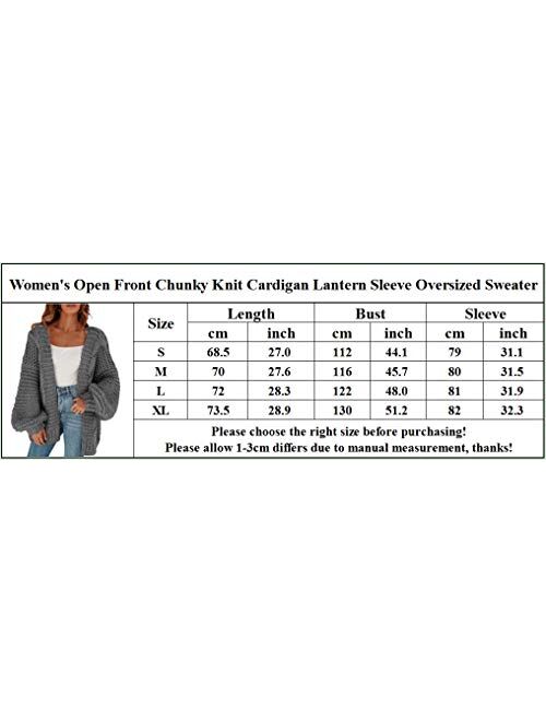Cicy Bell Women's Open Front Chunky Knit Cardigan Loose Lantern Sleeve Oversized Sweater Coats