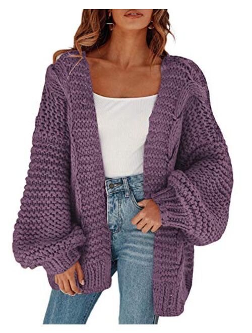 Cicy Bell Women's Open Front Chunky Knit Cardigan Loose Lantern Sleeve Oversized Sweater Coats