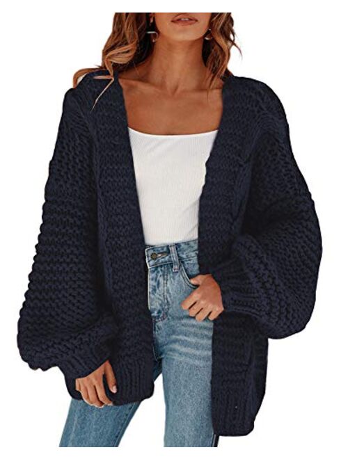 Cicy Bell Women's Open Front Chunky Knit Cardigan Loose Lantern Sleeve Oversized Sweater Coats