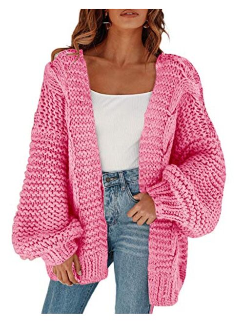 Cicy Bell Women's Open Front Chunky Knit Cardigan Loose Lantern Sleeve Oversized Sweater Coats