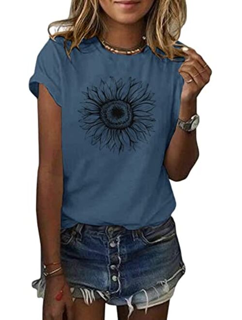 Cicy Bell Women's Sunflower T Shirt Summer Short Sleeve Cute Graphic Loose Tees Tops