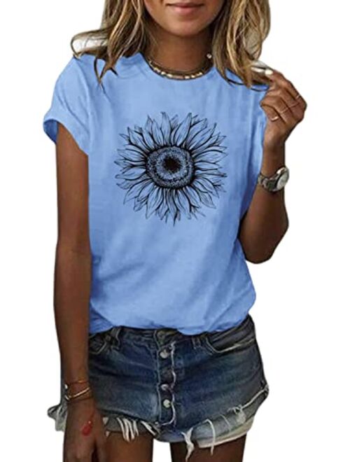 Cicy Bell Women's Sunflower T Shirt Summer Short Sleeve Cute Graphic Loose Tees Tops