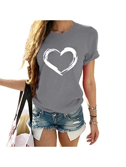 Womens Cute Heart Graphic T Shirts Casual Short Sleeve Crewneck Summer Tees Tops