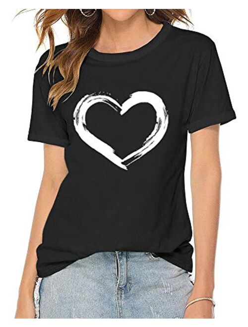 Cicy Bell Womens Cute Heart Graphic T Shirts Casual Short Sleeve Crewneck Summer Tees Tops