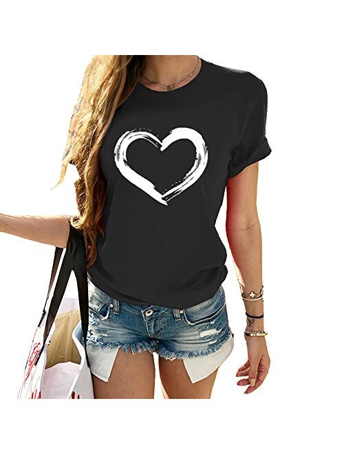 Cicy Bell Womens Cute Heart Graphic T Shirts Casual Short Sleeve Crewneck Summer Tees Tops