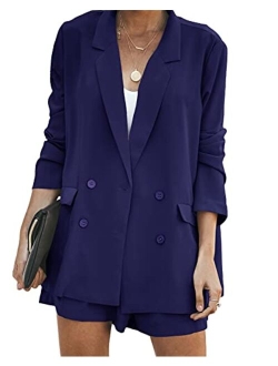 Women's Casual Blazers Open Front Long Sleeve Button Work Office Blazer Jacket