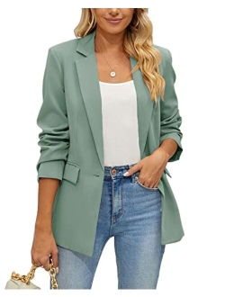 Women's Casual Blazers Open Front Long Sleeve Button Work Office Blazer Jacket