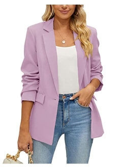 Women's Casual Blazers Open Front Long Sleeve Button Work Office Blazer Jacket