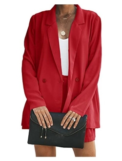 Women's Casual Blazers Open Front Long Sleeve Button Work Office Blazer Jacket