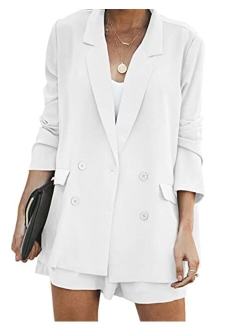 Women's Casual Blazers Open Front Long Sleeve Button Work Office Blazer Jacket