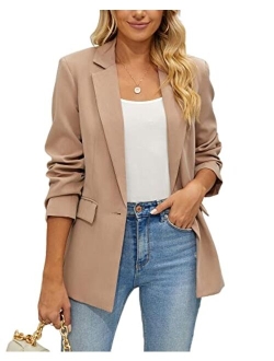 Women's Casual Blazers Open Front Long Sleeve Button Work Office Blazer Jacket