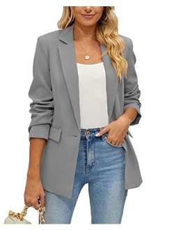 Women's Casual Blazers Open Front Long Sleeve Button Work Office Blazer Jacket