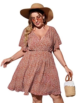 Women's Plus Size Boho Floral Wrap V Neck Short Sleeve A Line Dress