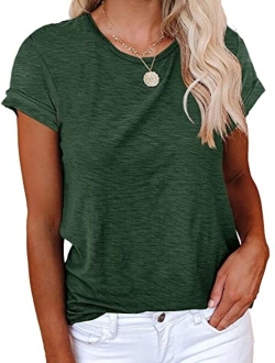 Women's Short Sleeve Shirts Crewneck Loose Casual Summer Cotton Tees Tops