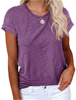 Women's Short Sleeve Shirts Crewneck Loose Casual Summer Cotton Tees Tops