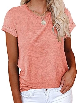 Women's Short Sleeve Shirts Crewneck Loose Casual Summer Cotton Tees Tops