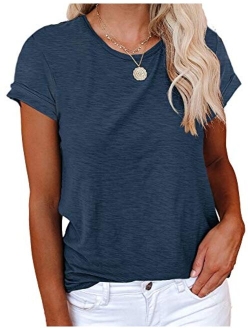 Women's Short Sleeve Shirts Crewneck Loose Casual Summer Cotton Tees Tops