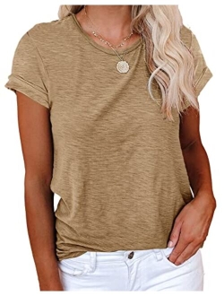 Women's Short Sleeve Shirts Crewneck Loose Casual Summer Cotton Tees Tops