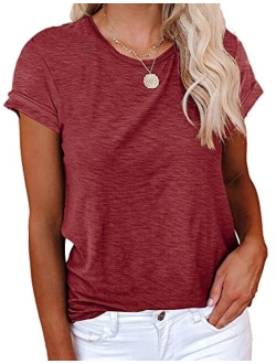 Women's Short Sleeve Shirts Crewneck Loose Casual Summer Cotton Tees Tops