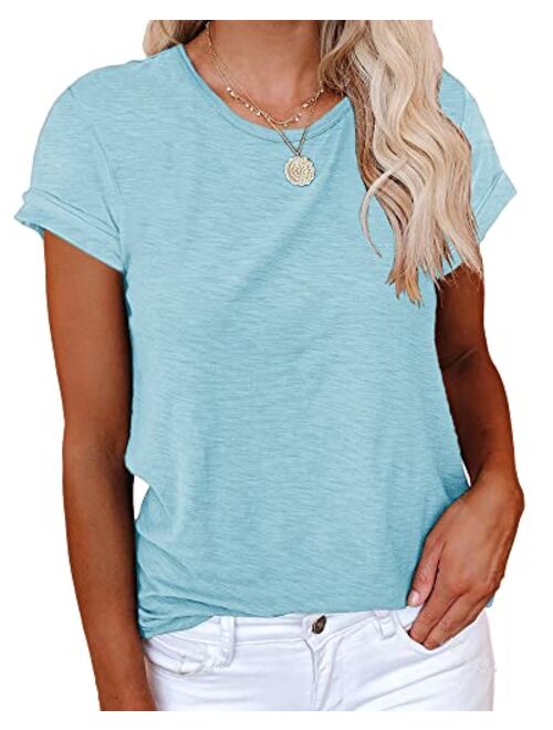 Cicy Bell Women's Short Sleeve Shirts Crewneck Loose Casual Summer Cotton Tees Tops