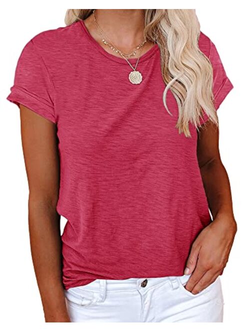 Cicy Bell Women's Short Sleeve Shirts Crewneck Loose Casual Summer Cotton Tees Tops