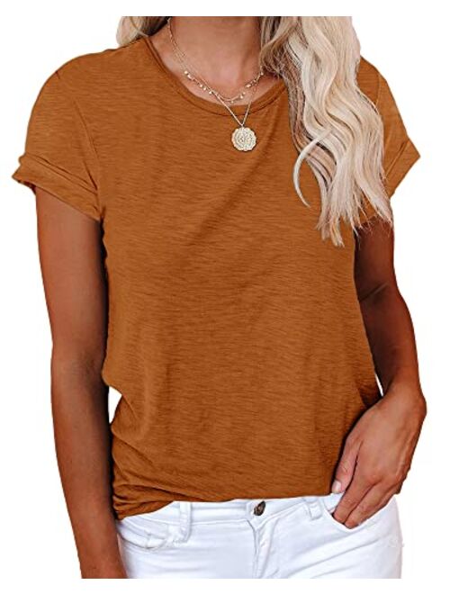 Cicy Bell Women's Short Sleeve Shirts Crewneck Loose Casual Summer Cotton Tees Tops