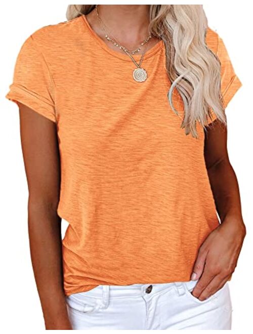 Cicy Bell Women's Short Sleeve Shirts Crewneck Loose Casual Summer Cotton Tees Tops