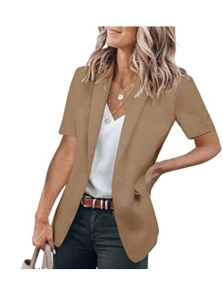 Women's Casual Blazer Short Sleeve Lapel Open Front Work Office Jacket