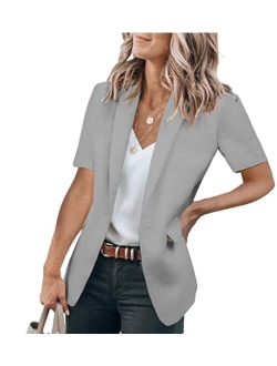 Women's Casual Blazer Short Sleeve Lapel Open Front Work Office Jacket