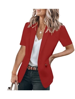 Women's Casual Blazer Short Sleeve Lapel Open Front Work Office Jacket