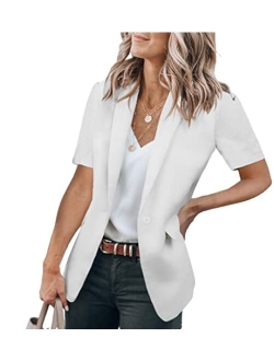 Women's Casual Blazer Short Sleeve Lapel Open Front Work Office Jacket