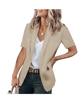 Women's Casual Blazer Short Sleeve Lapel Open Front Work Office Jacket